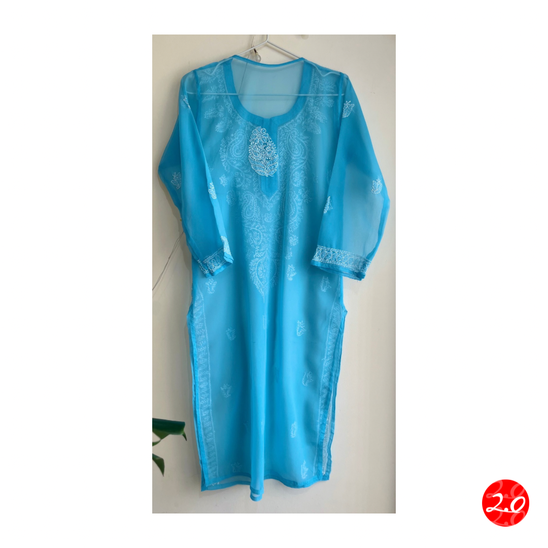 Skyblue Chikankari Kurti