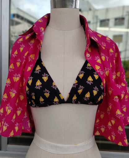 Pink combo: Crop shirt + Reversible Bikini Top
