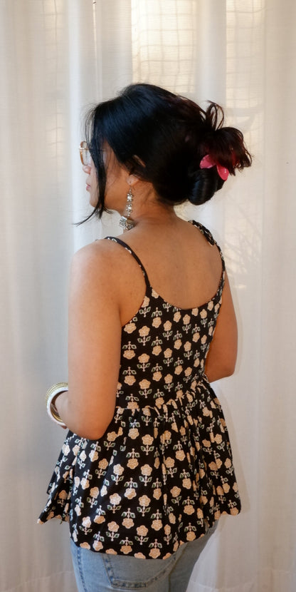 Black&purple Reversible Ruffle top