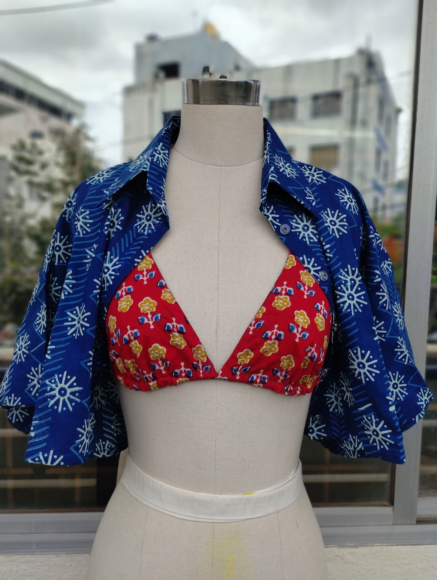 Hot Blue combo: Crop shirt + Reversible Bikini Top