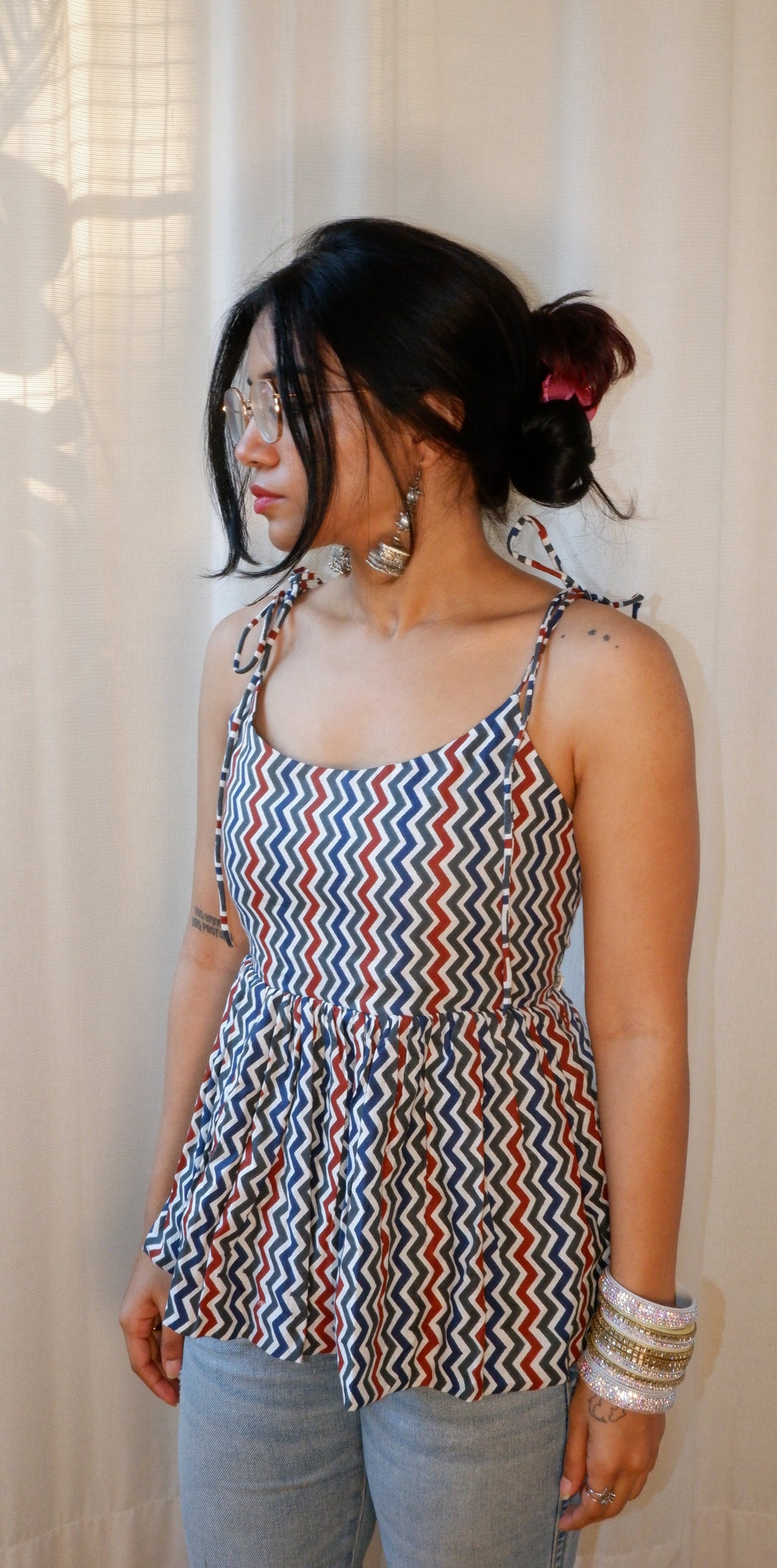 Wildstripe grove Reversible Ruffle top