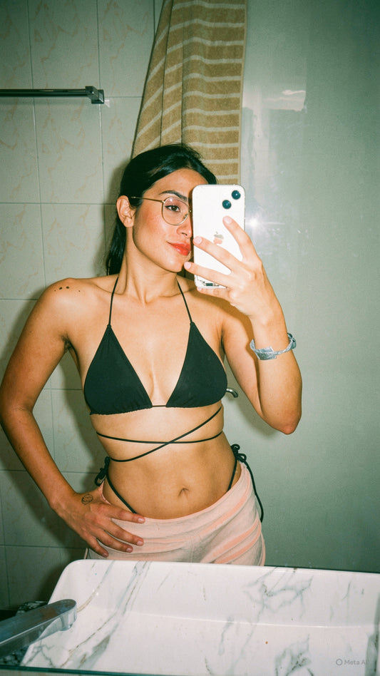 Black Bikini tie-up Top and Bottom