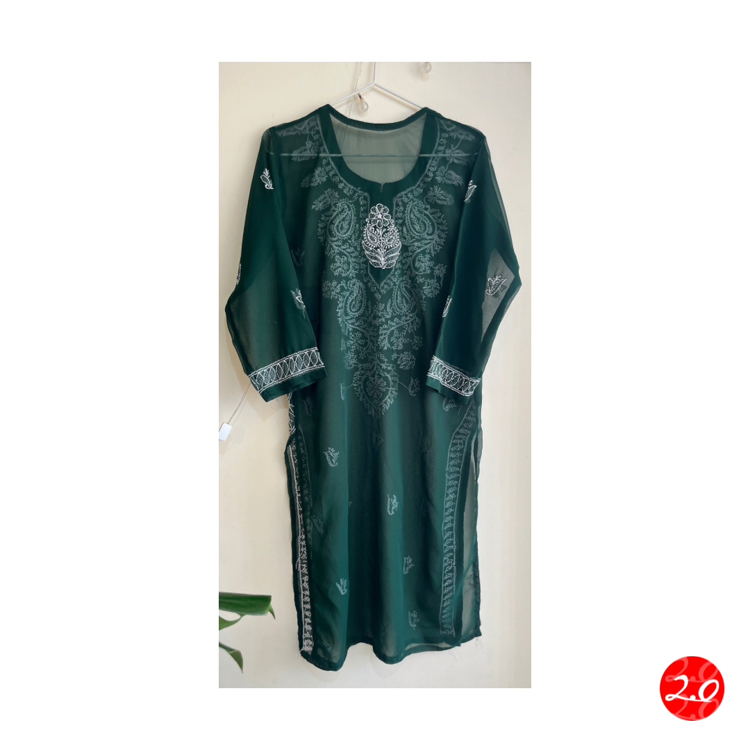 Bottle green Chikankari Kurti