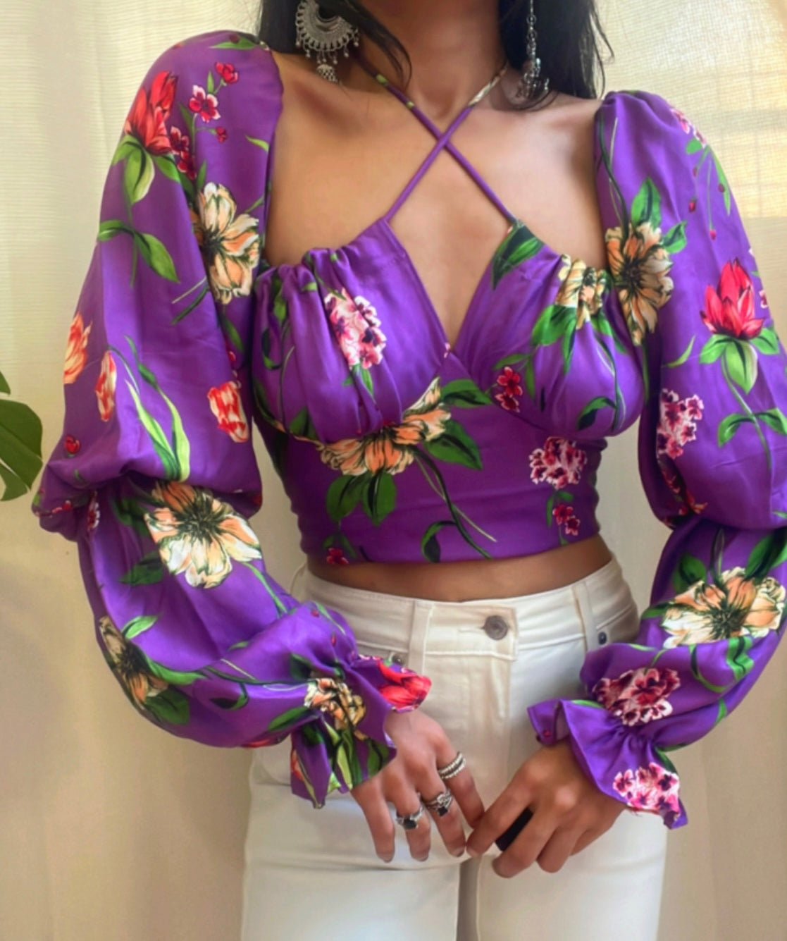 Violet Tropical Milkmaid Top