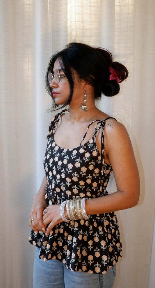 Black&purple Reversible Ruffle top