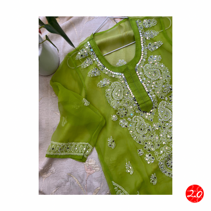 Green Mirror Chikankari Kurti