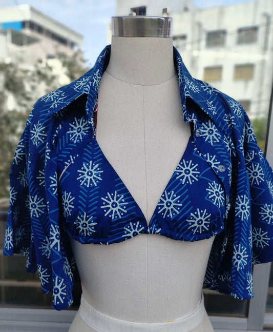 Indigo combo: Crop shirt + Bikini Top