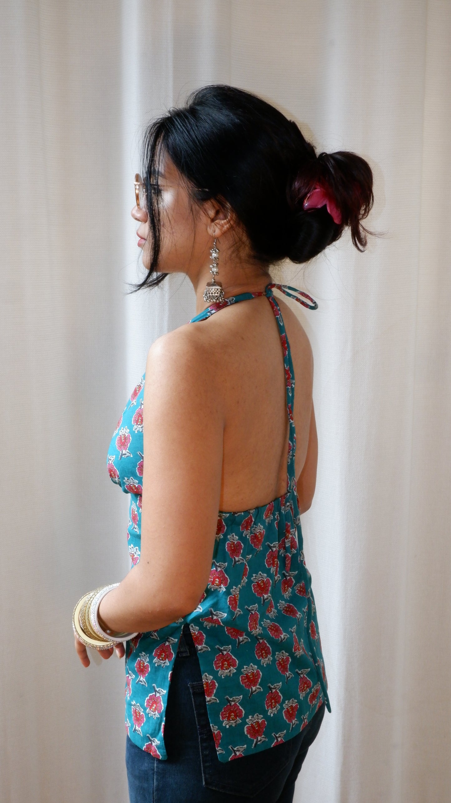 Moonlit Petals Y2K halter top