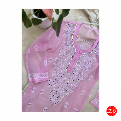 Pastel Pink Mirror Chikankari Kurti