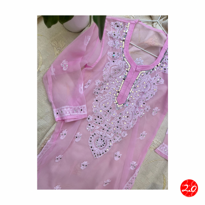 Pastel Pink Mirror Chikankari Kurti