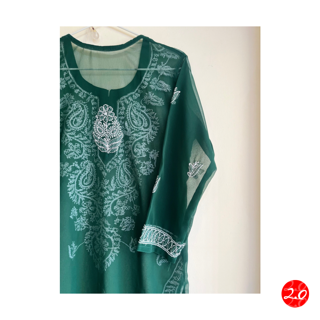 Bottle green Chikankari Kurti