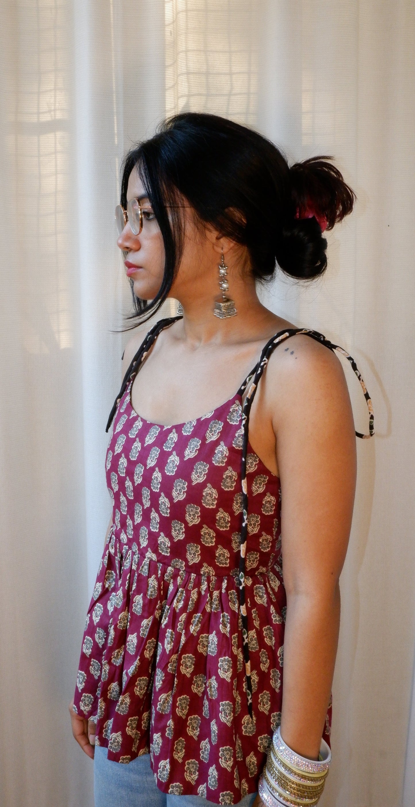 Black&purple Reversible Ruffle top