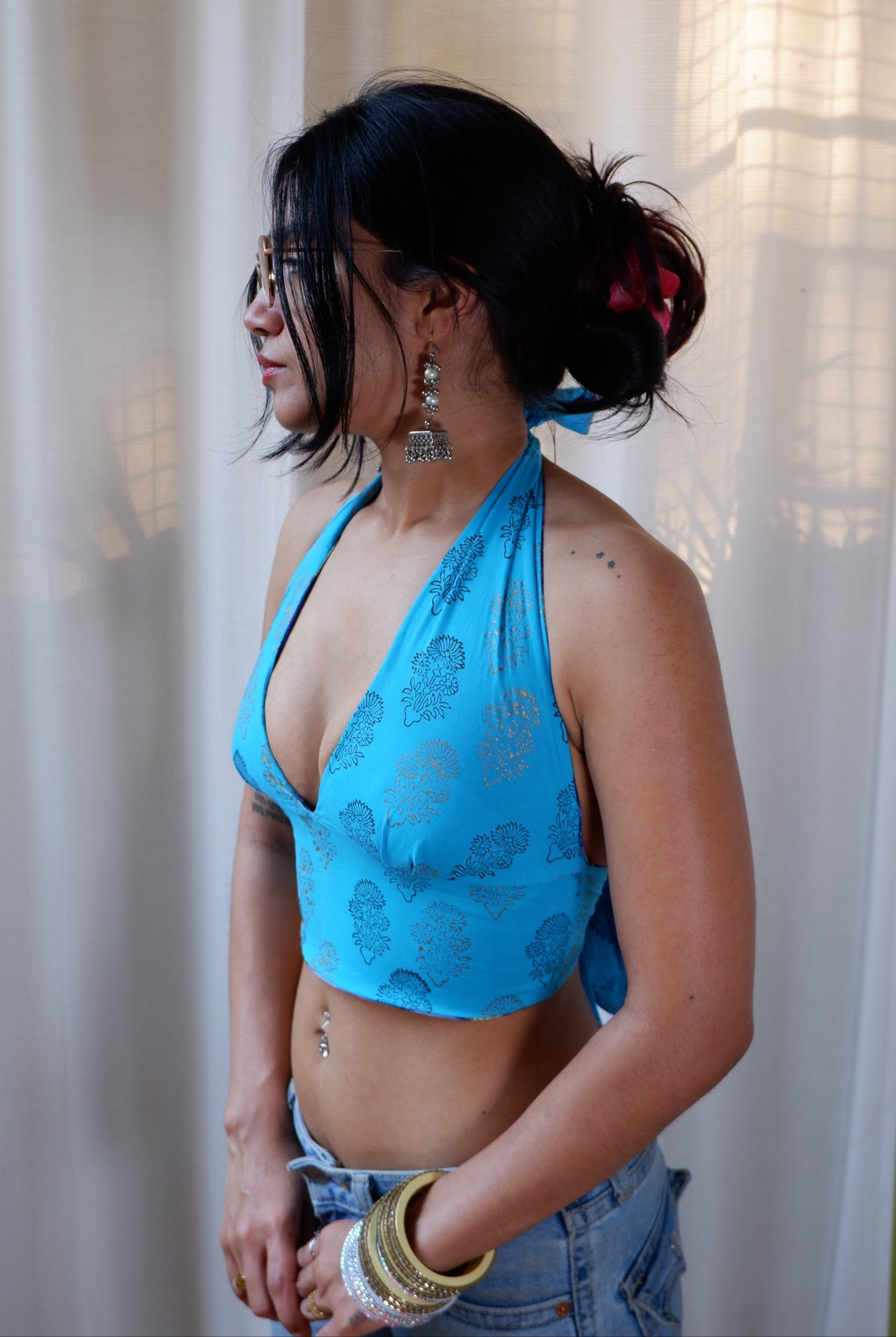 Blue Bloom Reversible Halter Top