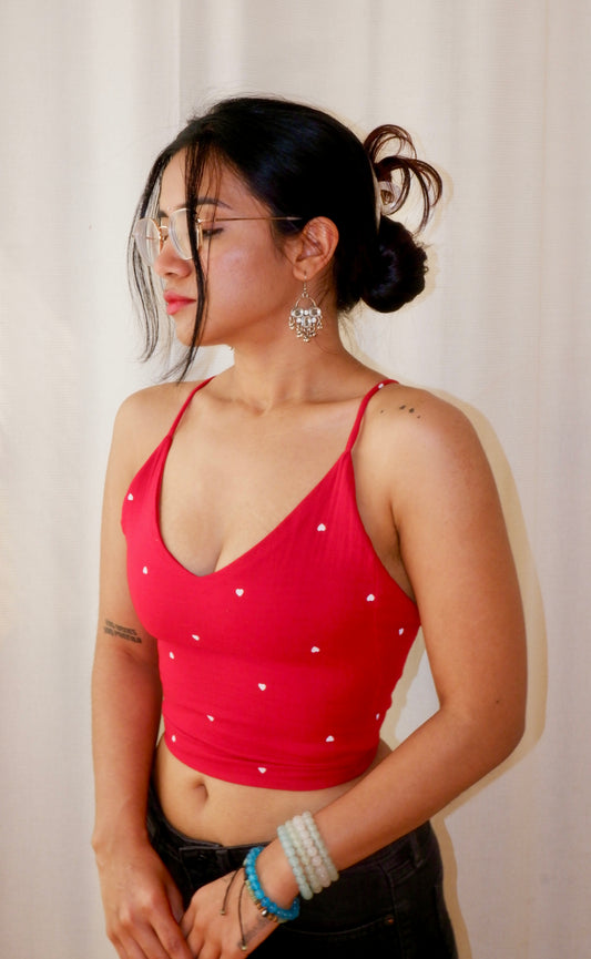 Little Red hearts Backless Crop Top