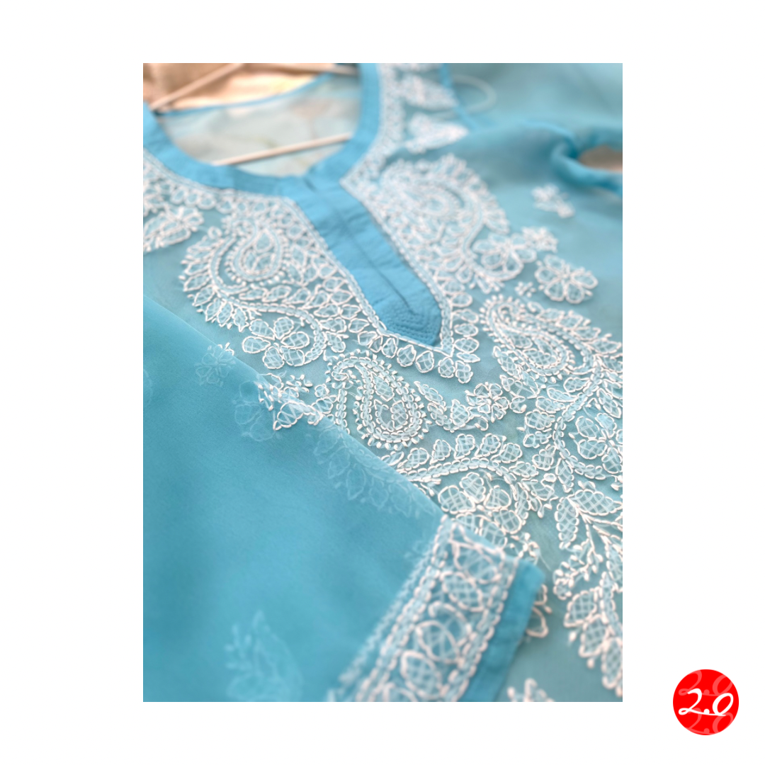 Skyblue Chikankari Kurti