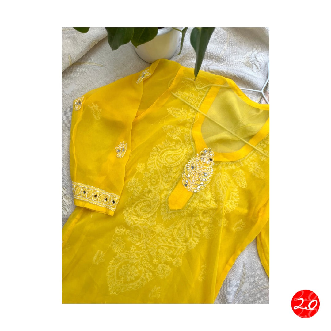 Haldi Mirror Chikankari Kurti