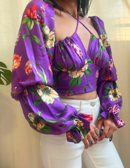 Violet Tropical Milkmaid Top