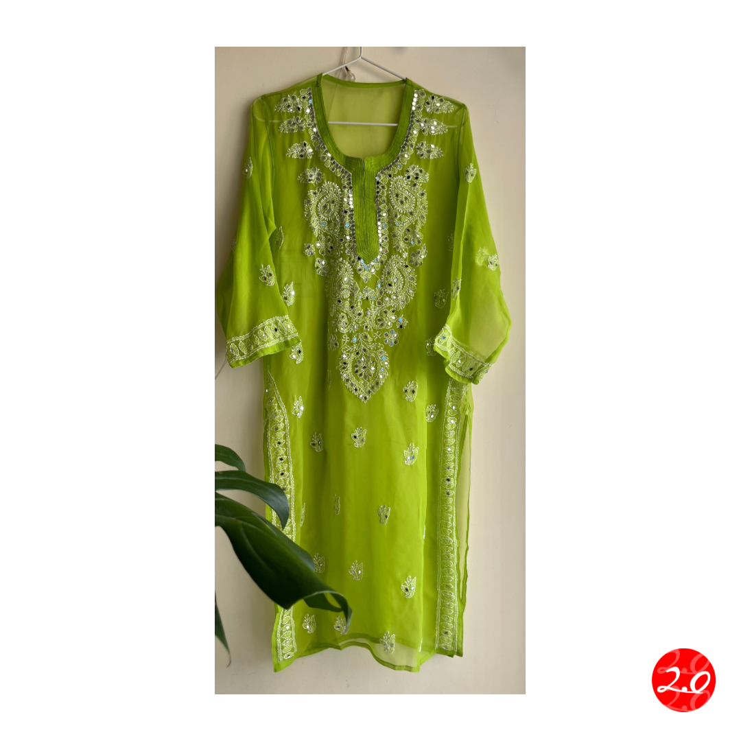 Green Mirror Chikankari Kurti