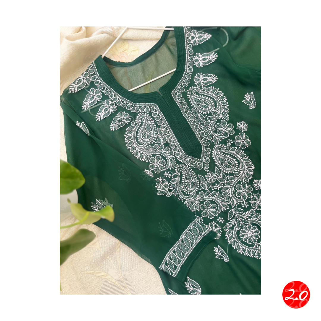 Bottle green Chikankari Kurti