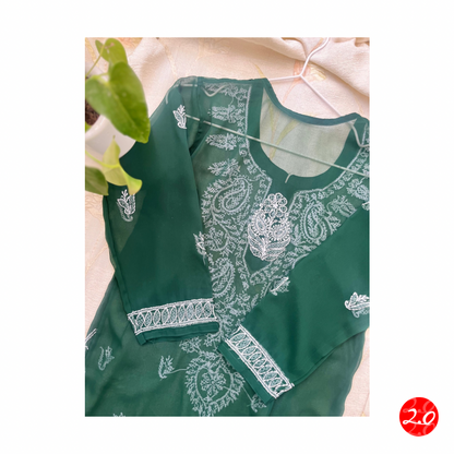 Bottle green Chikankari Kurti