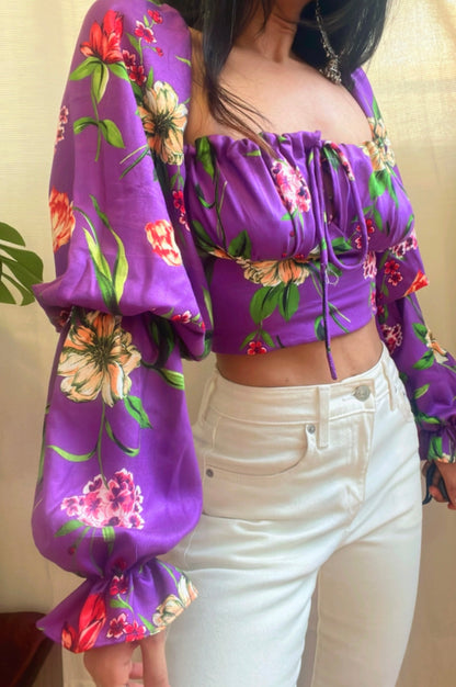 Violet Tropical Milkmaid Top