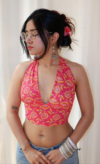 Rose AfterDark Reversible Crop Halter Top