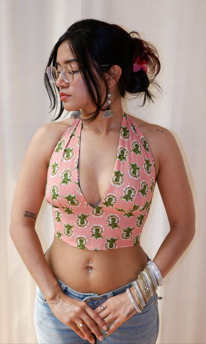 Electric Blossom Reversible Halter Top