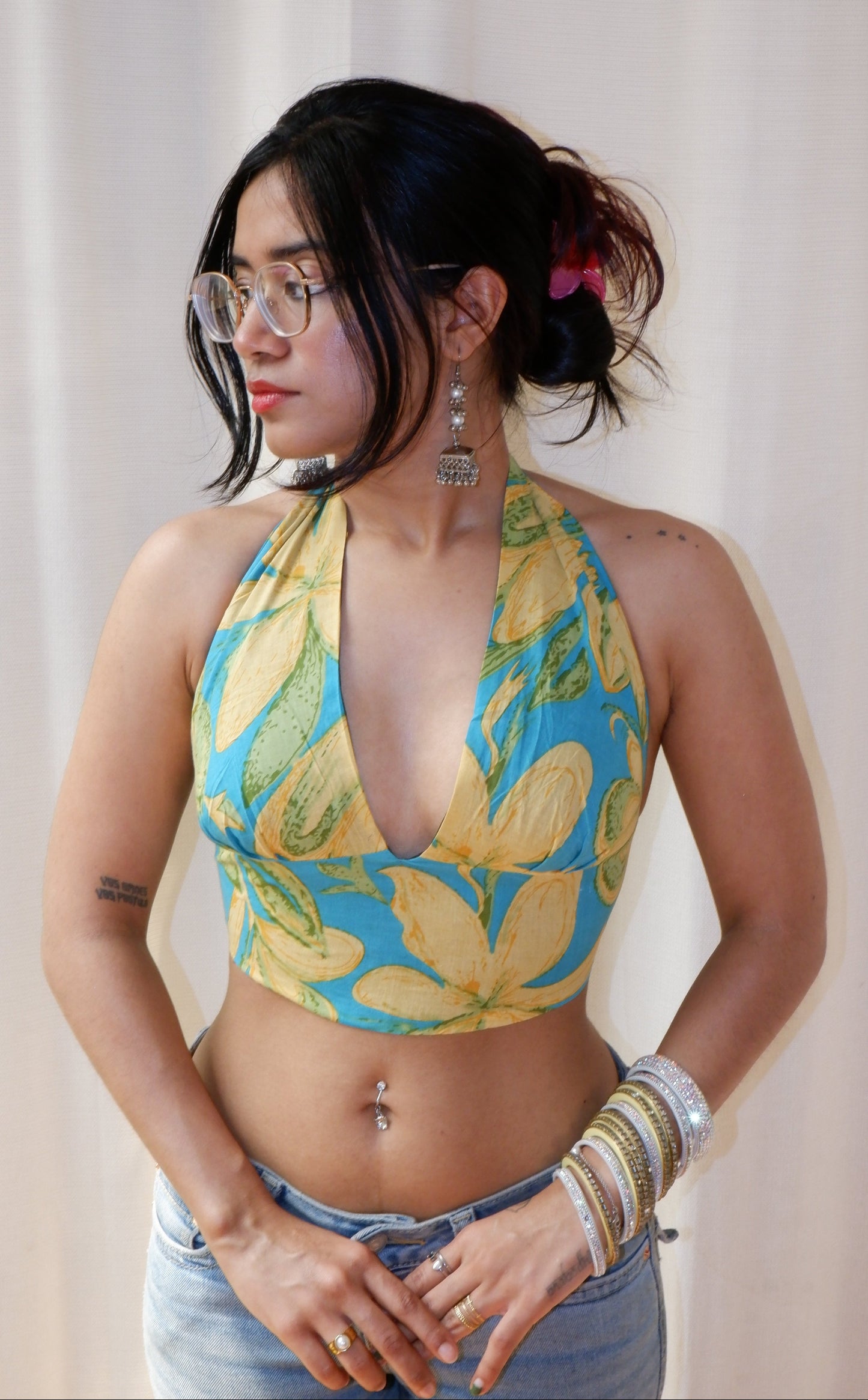 Tropical Bloom Crop Halter Top