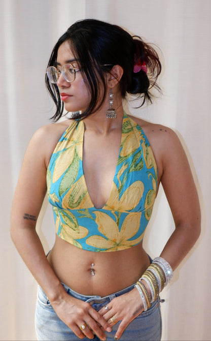 Tropical Bloom Crop Halter Top