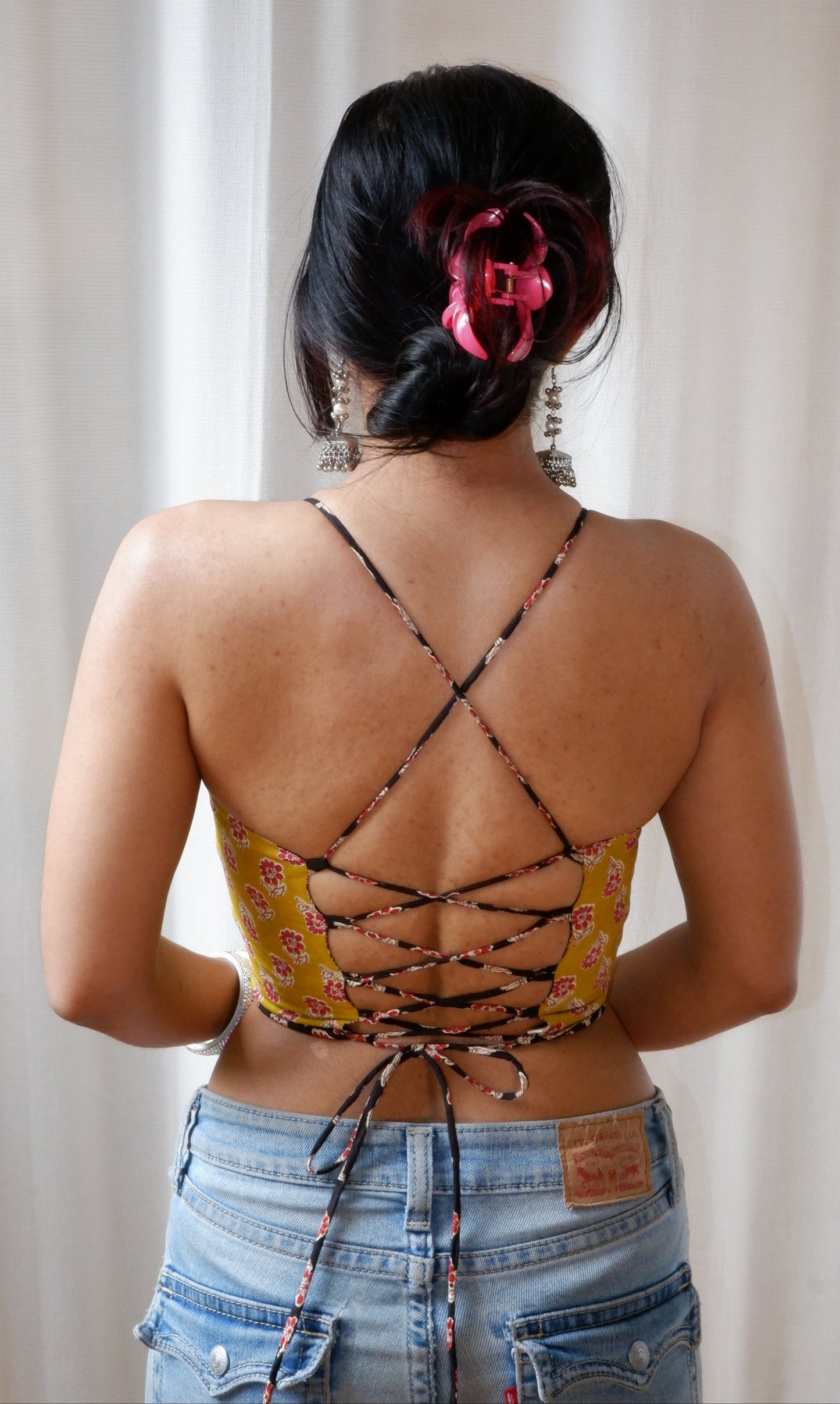 Mustard Noir Backless Crop Top