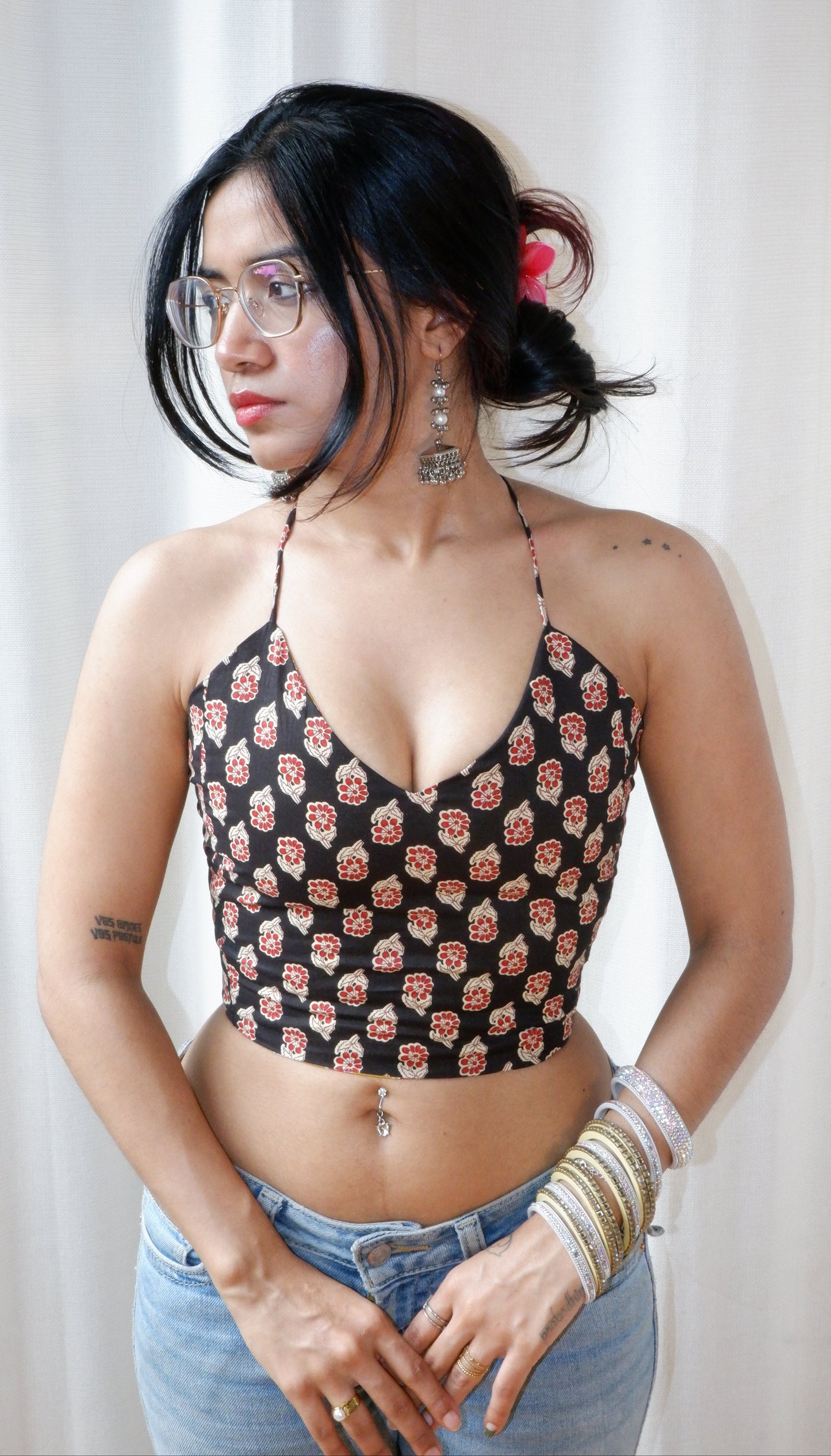 Mustard Noir Backless Crop Top