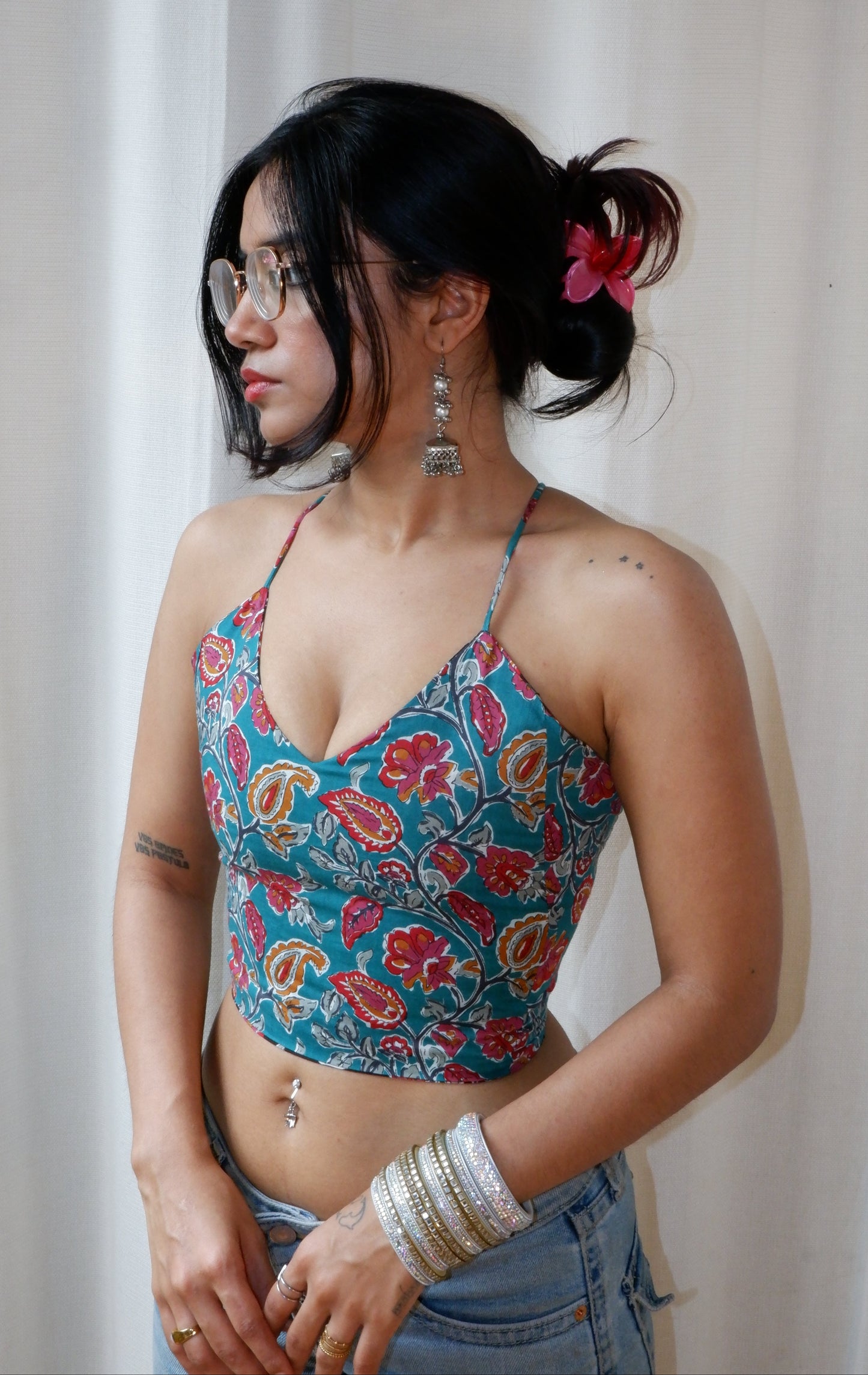 Seafoam shadows Backless Crop Top