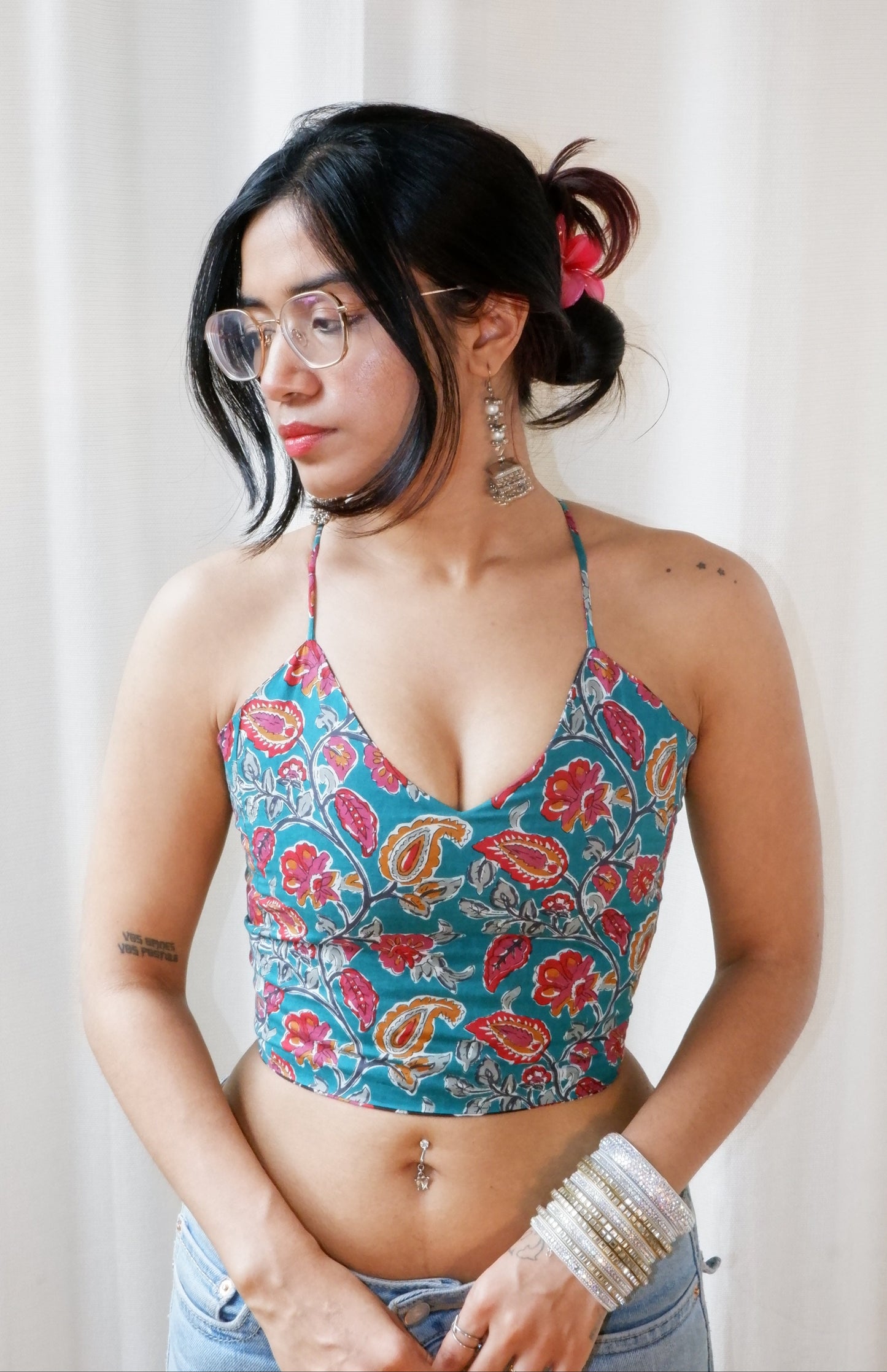 Seafoam shadows Backless Crop Top