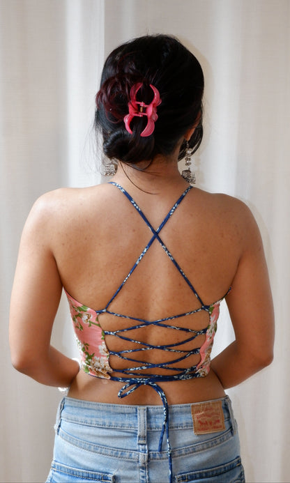 Indigo Bloom Backless Crop Top