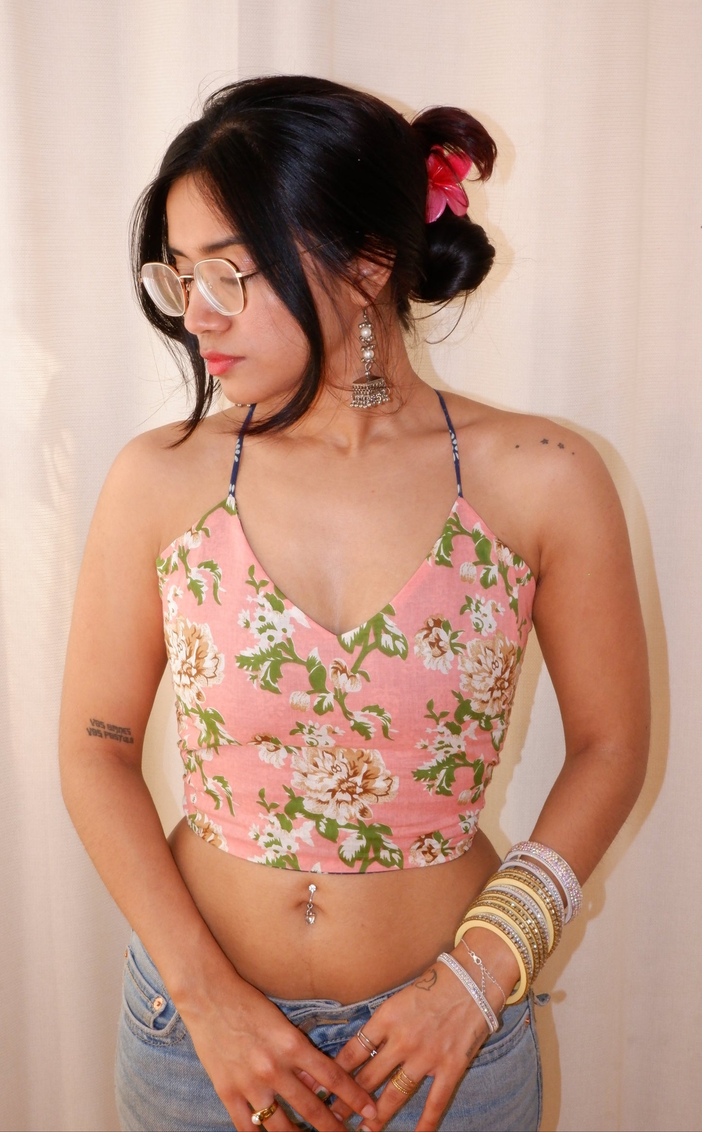 Indigo Bloom Backless Crop Top