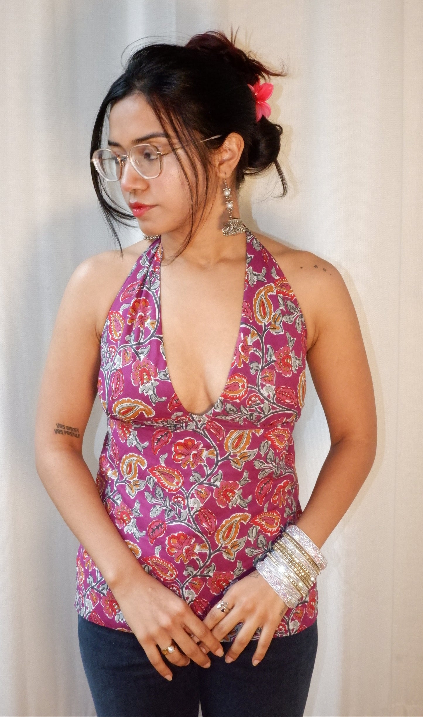 Dark botanical Y2K halter top