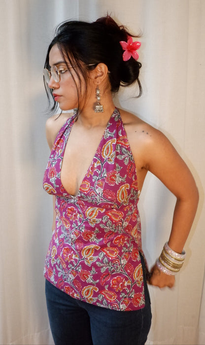 Dark botanical Y2K halter top