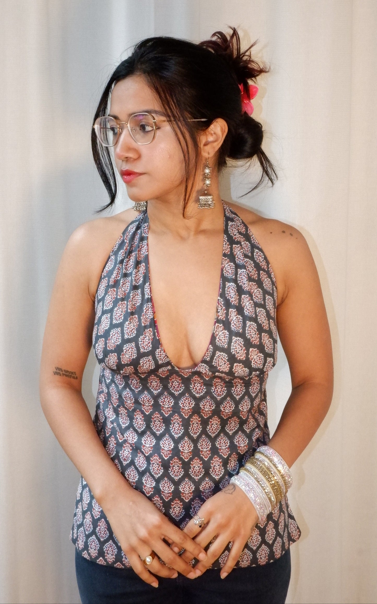 Dark botanical Y2K halter top