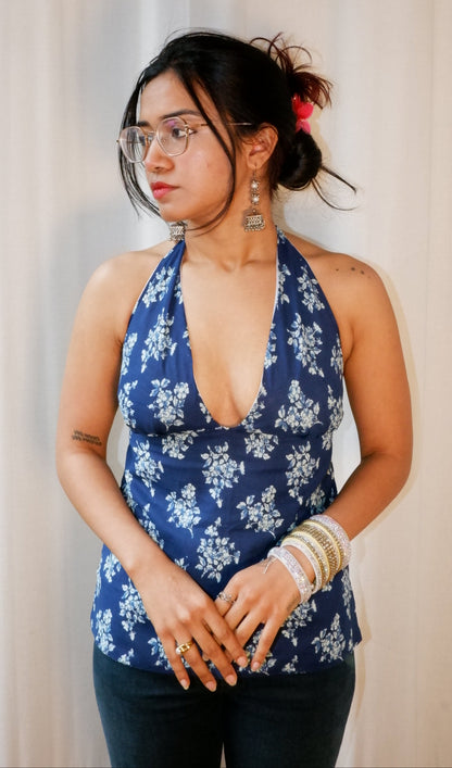 Blueberry Bloom Y2K halter top