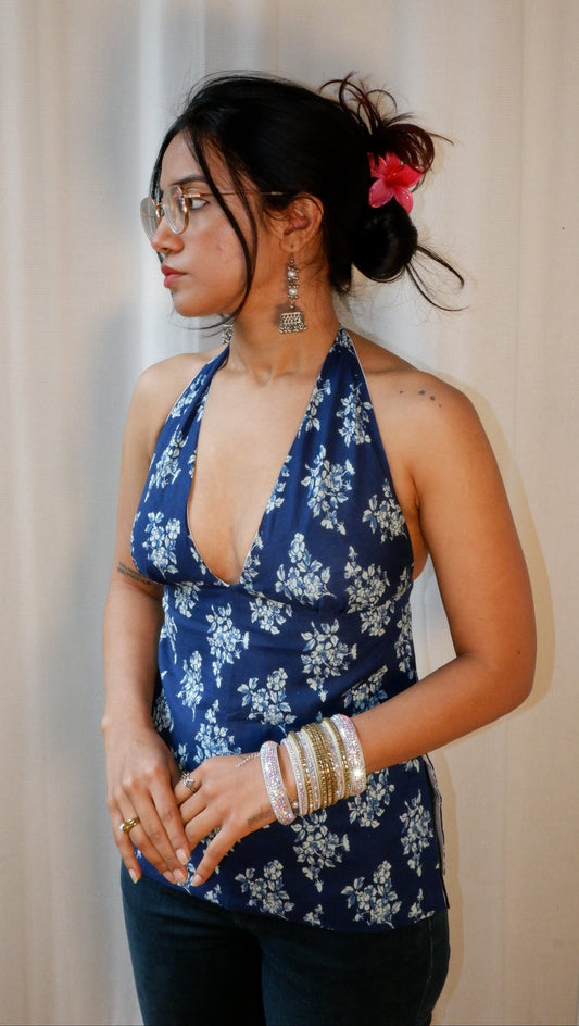 Blueberry Bloom Y2K halter top
