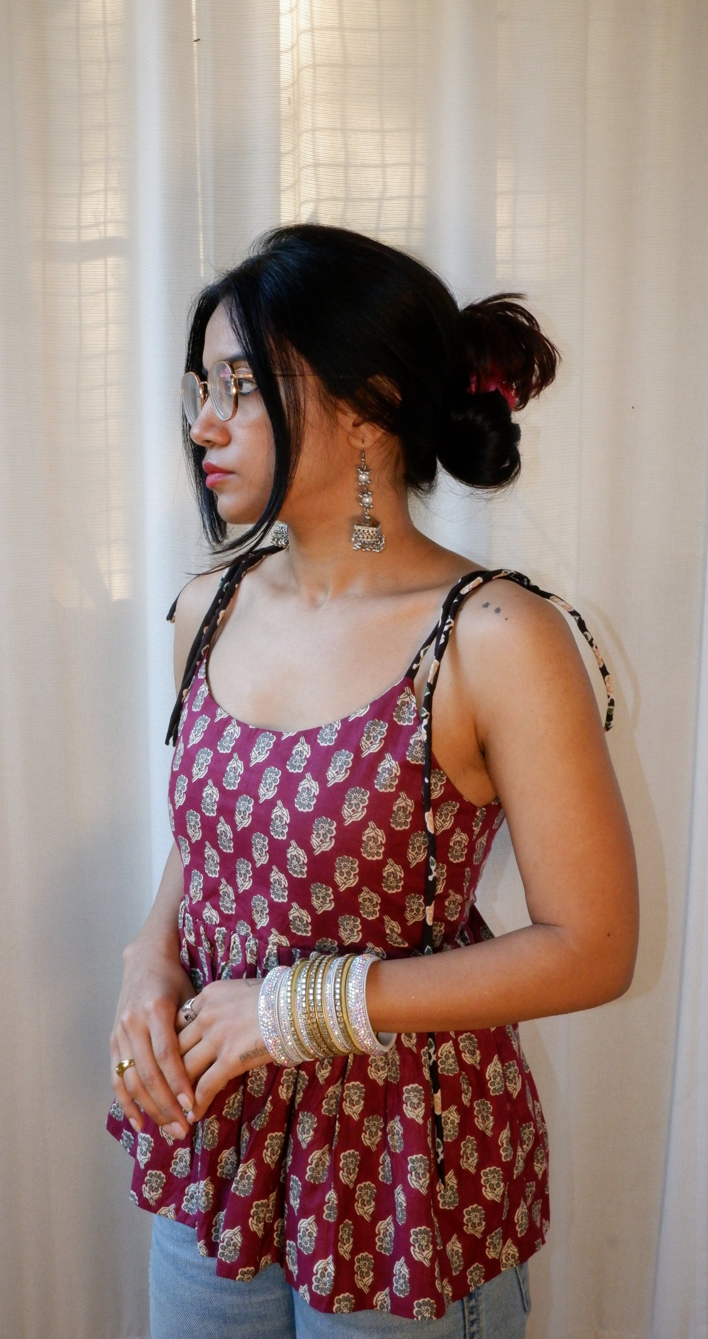 Black&purple Reversible Ruffle top