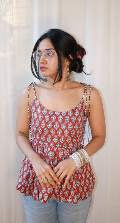 Terracotta Tale Reversible Ruffle top