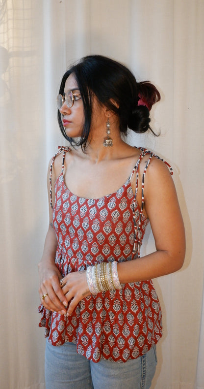 Terracotta Tale Reversible Ruffle top