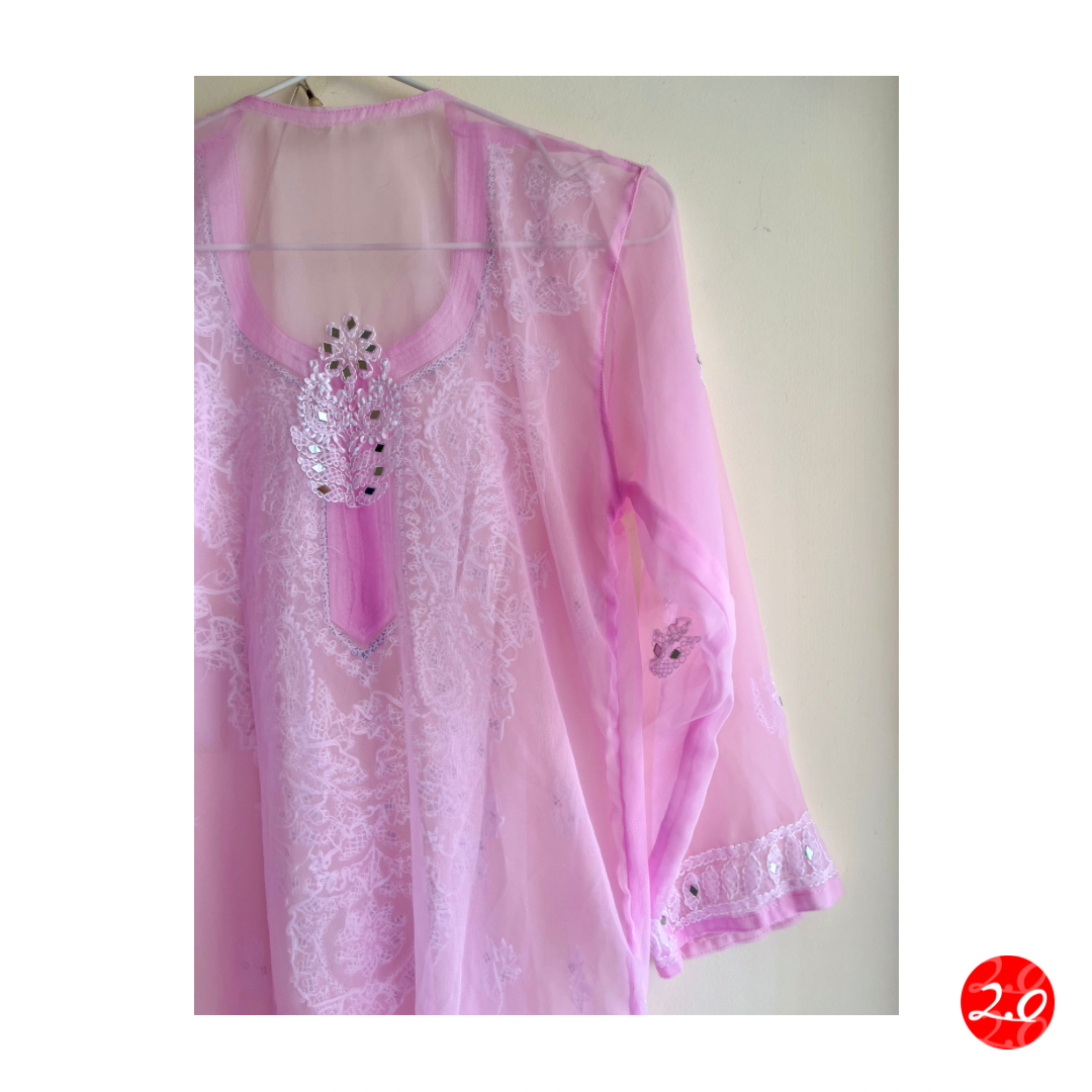 Pastel Pink Mirror Chikankari Kurti