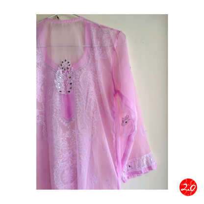 Pastel Pink Mirror Chikankari Kurti