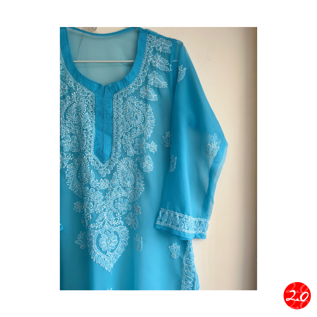 Skyblue Chikankari Kurti