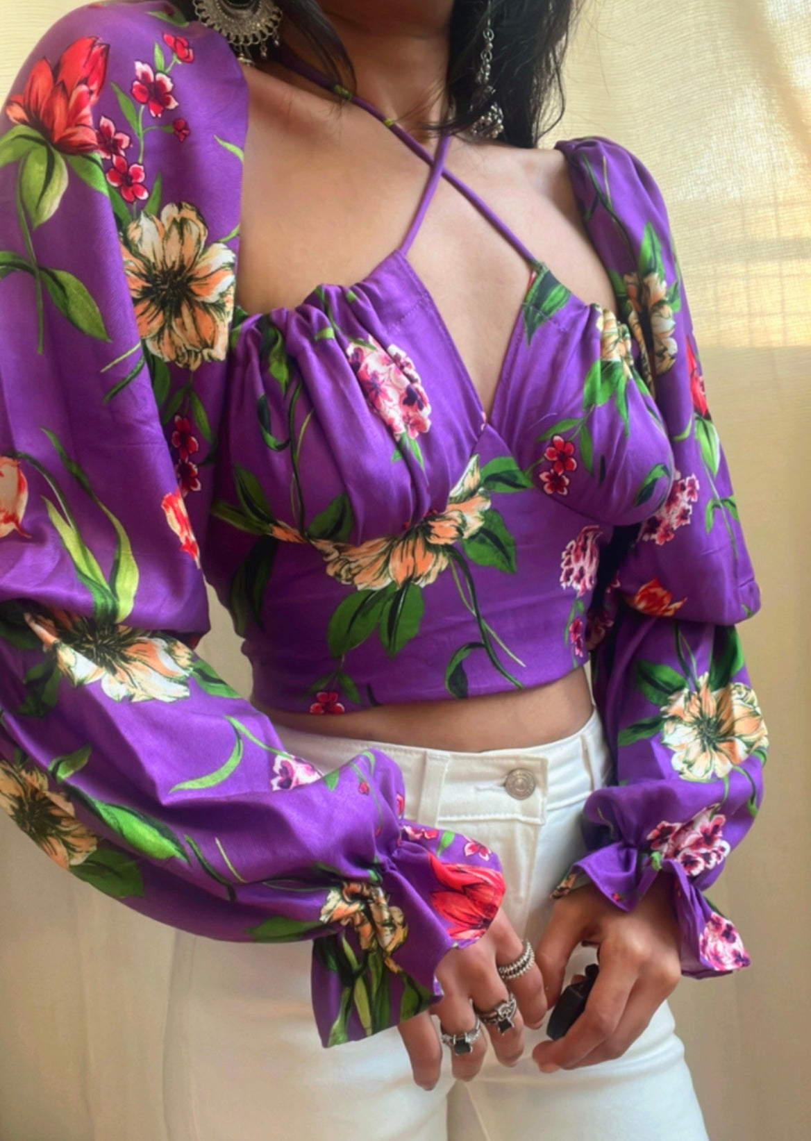 Violet Tropical Milkmaid Top