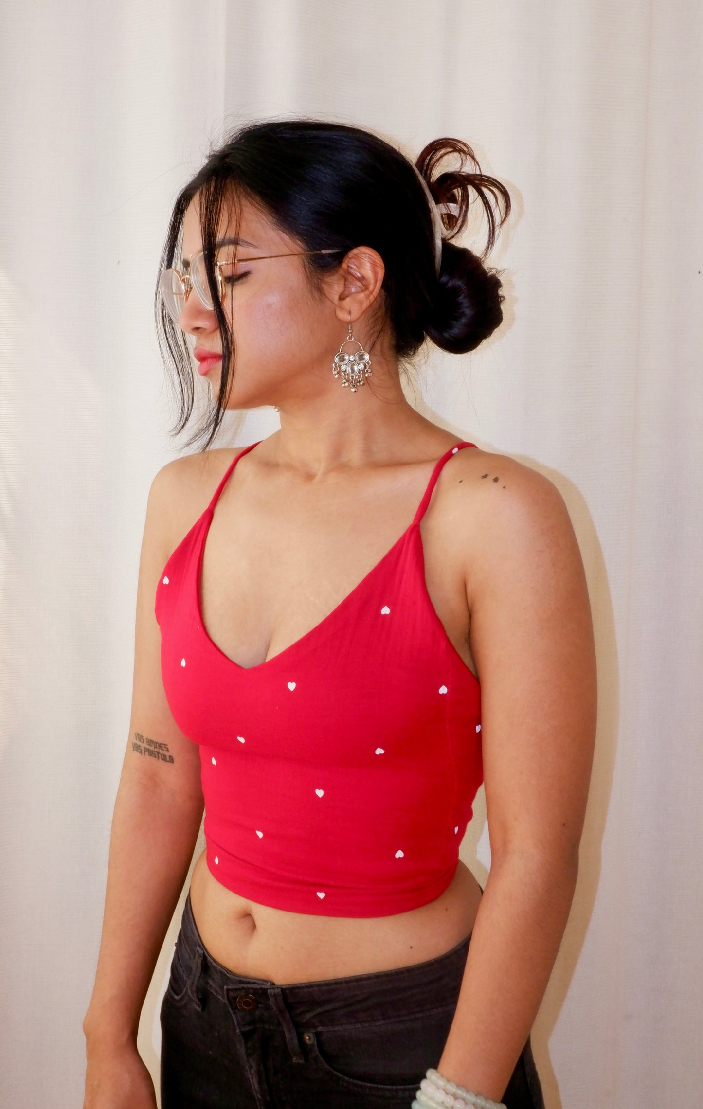 Little Red hearts Backless Crop Top