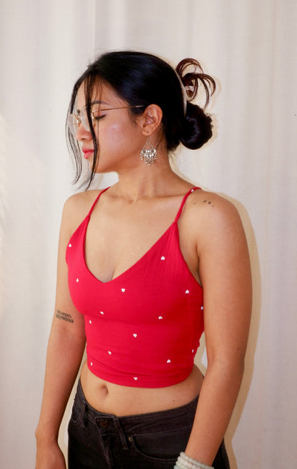 Little Red hearts Backless Crop Top