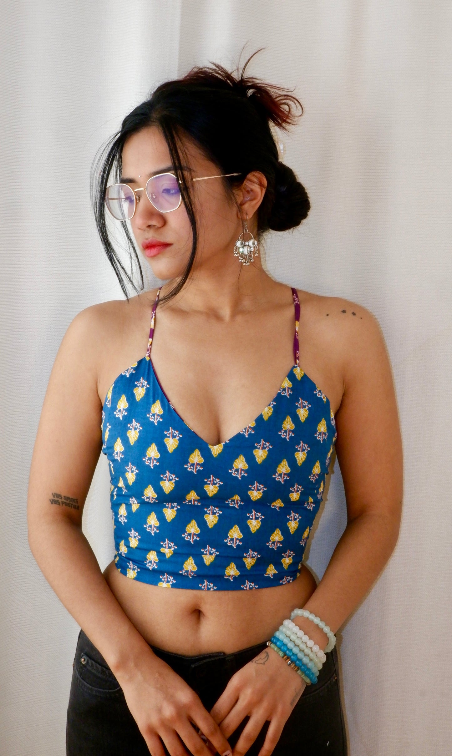 Botanical blue Backless Crop Top